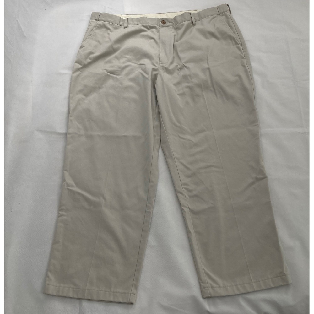LL Bean Comfort Waist Chino Pants Khaki Tan 100% Cotton 46x32